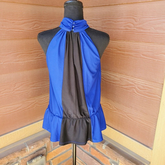 Cache Blue and Black Halter Top Blouse Size Small - Picture 7 of 7